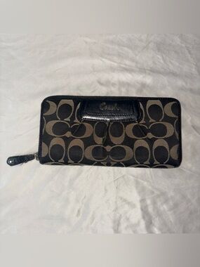 Coach Brown and Black Signature Zip Wallet